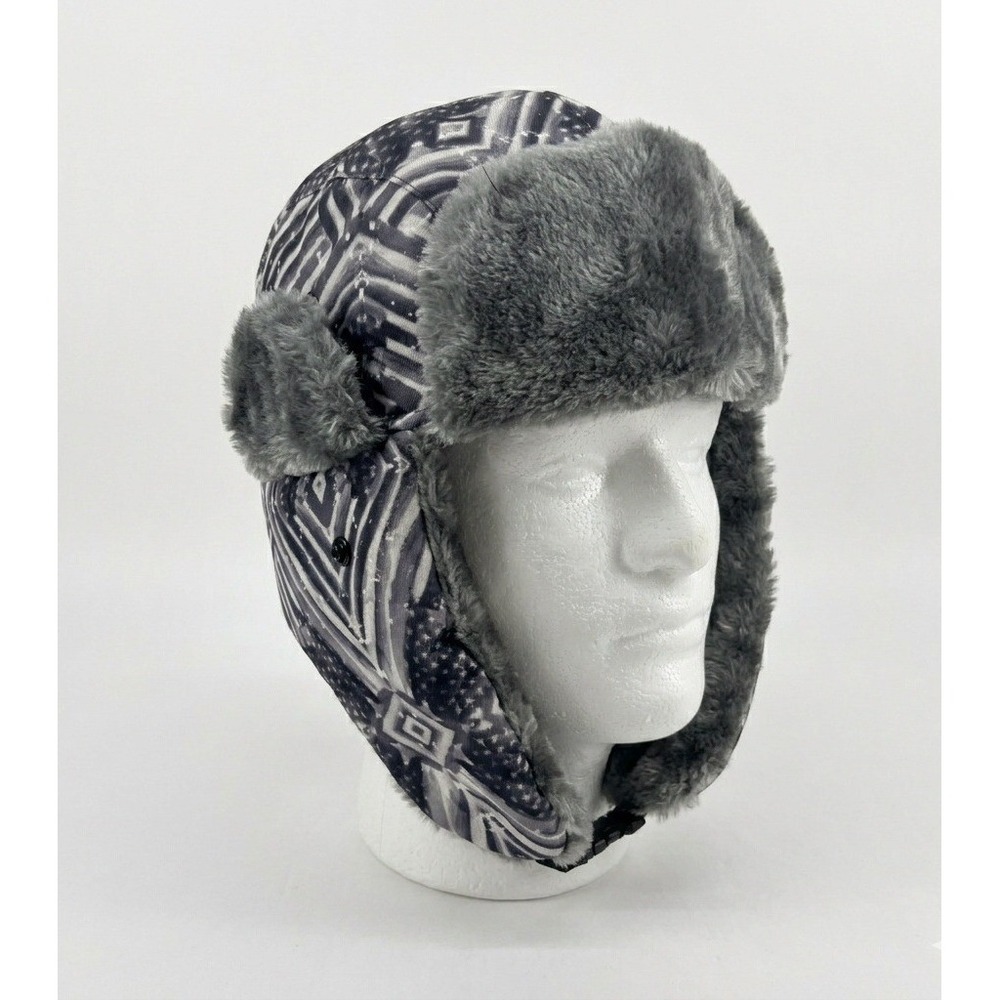 SA Company Trapper Hat Gray American Flag Faux Fur Lining Water Resistant Adult